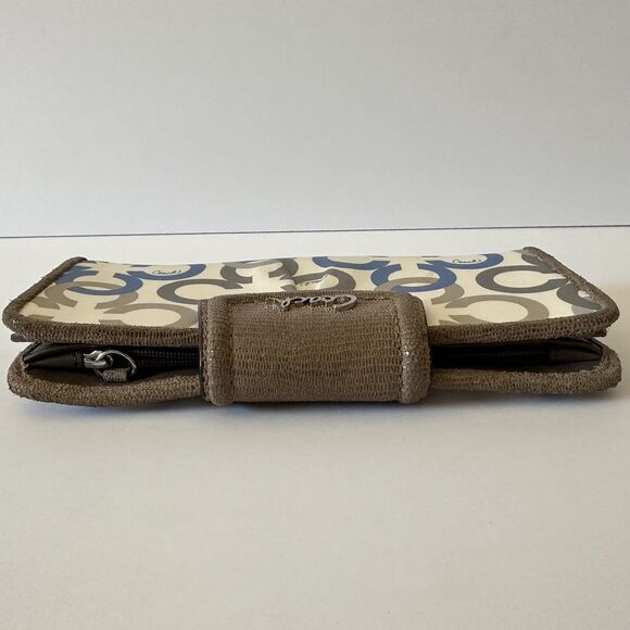 Coach Women's Madison Clover Op Art Wallet Blue Cream Brown Satin - Picture 4 of 15